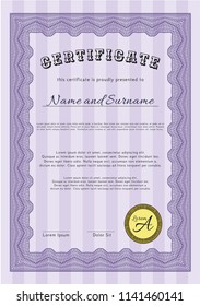 Violet Diploma template. Retro design. Customizable, Easy to edit and change colors. With quality background. 