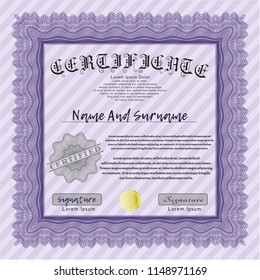 Violet Diploma template. Retro design. Detailed. Easy to print. 