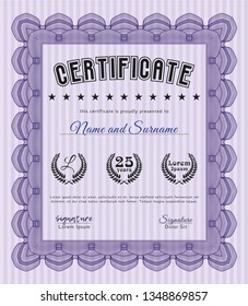 Violet Diploma template. Retro design. Customizable, Easy to edit and change colors. With great quality guilloche pattern. 