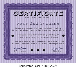 Violet Diploma template. Sophisticated design. Detailed. With complex background. 