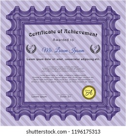 Violet Diploma template. Superior design. With guilloche pattern and background. Detailed. 