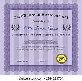 Violet Diploma template. Superior design. With linear background. Detailed. 