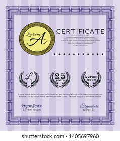 Violet Diploma template. Superior design. Customizable, Easy to edit and change colors. With background. 