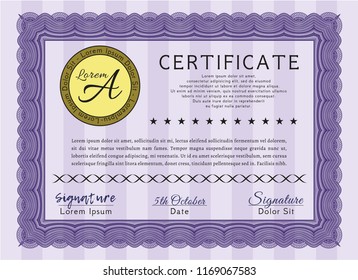Violet Diploma template. Vector illustration. With quality background. Money Pattern design. 