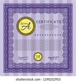 Violet Diploma template. Vector illustration. With quality background. Nice design. 