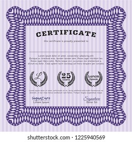 Violet Diploma template. Vector illustration. With quality background. Money style design. 