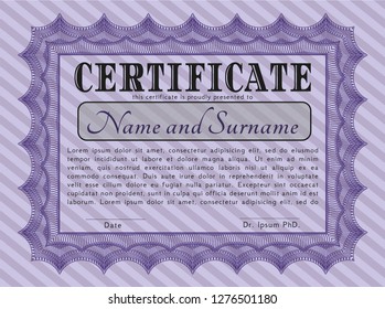 Violet Diploma template. Vector illustration. With linear background. Elegant design. 