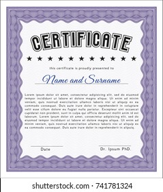 Violet Diploma template. Vector illustration. Easy to print. Money style design. 