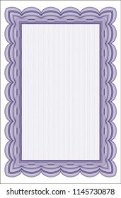 Violet Diploma. Vector illustration. With background. Retro design. 