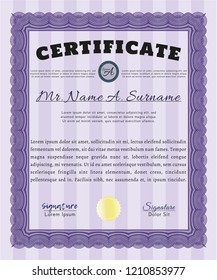 Violet Diploma. Vector illustration. Complex background. Money design. 