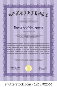 Violet Diploma. Vector illustration. With guilloche pattern and background. Money style design. Violet Diploma. Vector illustration. With guilloche pattern and background. Money style design.