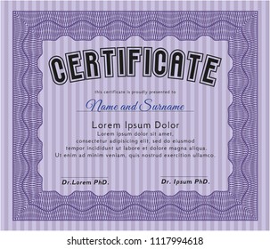 Violet Diploma. Vector illustration. Printer friendly. Modern design. 
