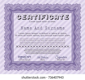 Violet Diploma. Vector illustration. With quality background. Money design. 