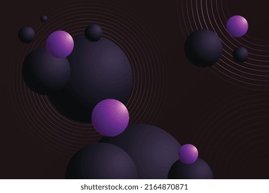 Fondo de diseño de composición de bolas disco violeta. Esfera de volumen púrpura con efecto de brillo redondeado