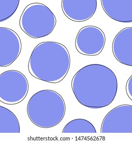 violet doodle circles on white background. black thin outlines. seamless vector pattern. textile design