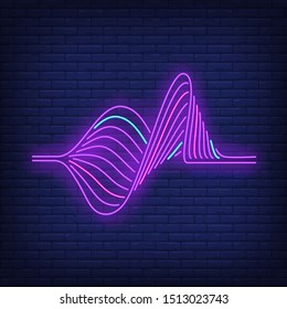 Violet dynamic lines neon sign. Music, sound, dj. Night bright advertisement. Vector illustration in neon style for banner, billboard