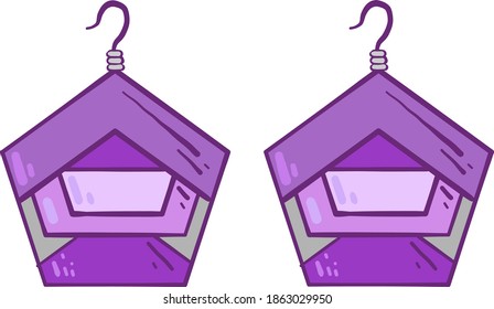 Violet earrings, illustration, vector on white background.