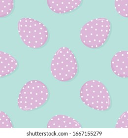 Violet Easter eggs on green background. Seamless pattern. Vector illustration.