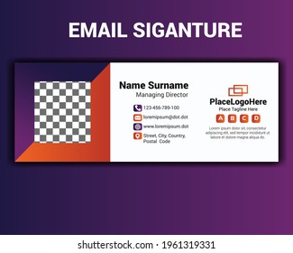Violet E-Mail-Signatur-Design-Vektorgrafik mit Platz für Foto-Logo-Informationen Symbol für Unternehmen, E-Mail-Signaturen-Illustration mit Kontakttelefon für Marke und Kommunikation