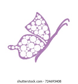 Violet Embroidered Butterfly Logo with Bubbles Inside on White Background