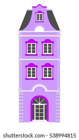 Violet European style classic building facade. Baroque style hotel building