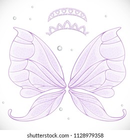Violet fairy magic wings with two tiaras bundled isolated on a white background
