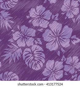 Violet faux fabric hawaiian pattern seamless vector background tile
