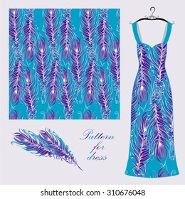 Violet feather on blue seamless