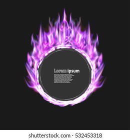 Violet fire party poster abstract layout with circle surrounded by flame luxurious pattern. Vector illustration