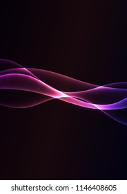 violet flame curve layer overlap in dark background, wave transparent backdrop, simple technology template, vector illustration