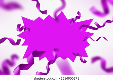 Marco de flash violeta con cintas sobre fondo blanco. Ilustración vectorial 3D