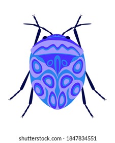 Violet flat beetle. Isolated on white background. Vector illustration.