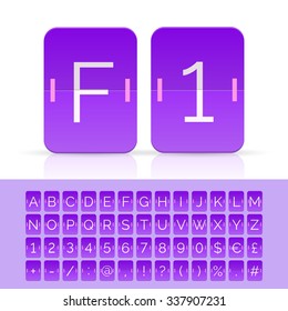 Violet flip scoreboard alphabet, numbers and simbols. Vector EPS10