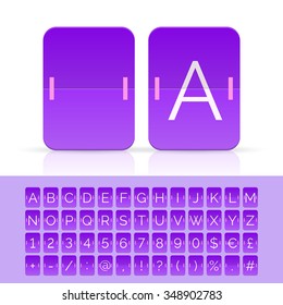 Violet flip scoreboard alphabet, numbers and simbols. Vector EPS10