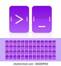 Violet flip scoreboard alphabet, numbers and simbols. Vector EPS10