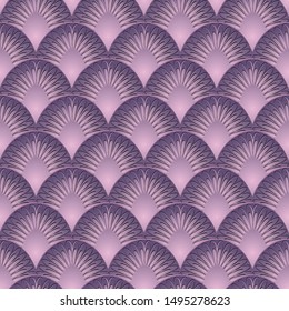 Violet floral art deco vector 3d seamless pattern. Surface ornamental elegance background. Textured repeat ornate backdrop. Beautiful vintage tiled ornaments with abstract flowers, geometric shapes.