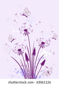 violet floral background with dandelion