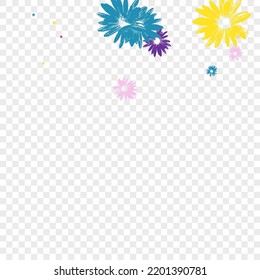 Violet Floral Background Transparent Vector. Chamomile Decoration Card. Yellow Leaf Amazing. Sweet Banner. Abstract Bright Plant.