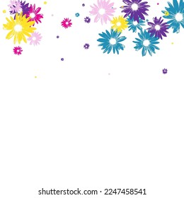 Violet Floral Background White Vector. Garden Element Print. Green Leaf Sophistication. Small Illustration. Attractive Pink Flowers.