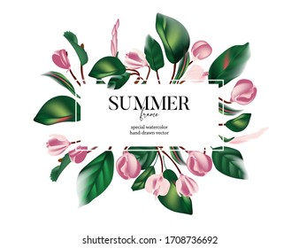 Violet floral horizontal banner, rustic wedding card with flower bloom, macro leaves, garden cloom chic card, may be used in advertising, stationery, website, event cards in vector.