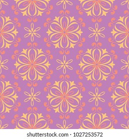 Violet floral seamless background. Pink and yellow bright pattern for wallpapers, textile and fabrics