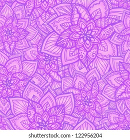 Violet floral seamless pattern with doodle flowers, vector illustration