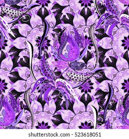 violet floral seamless pattern. Lilac, purple. Vector