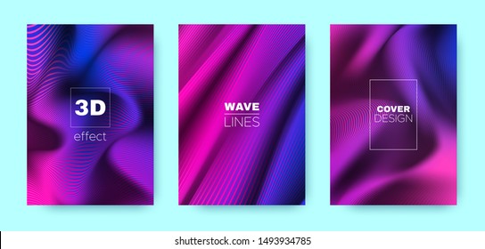 Violet Flow Poster. Design Cover. Pink Dynamic Illustration. Blue 3d Geometric Halftone Texture. Flow Poster. Minimal Cover. Business Background. Wave Poster. Neon Illustration.