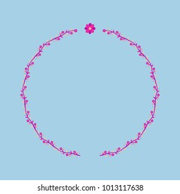 Violet flower branch wreath circle frame template