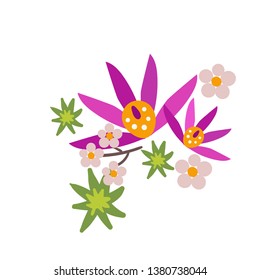 violet flower card vector floral design element primitive scandinavian
