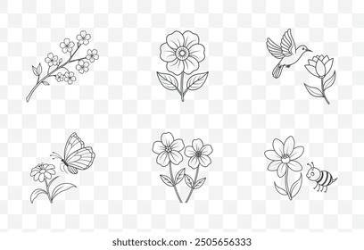Violet Flower Line Art Vector Collection of Detailed Floral Illustrations for Botanical Designs