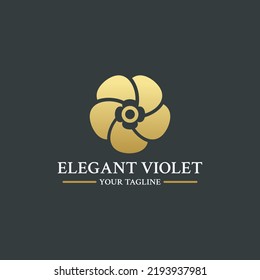 Violet Flower Logo Vector For Logo Design With Violet Flower Image. Elegant Violet Flower Logo Design With Classic Style With Gold Tones.