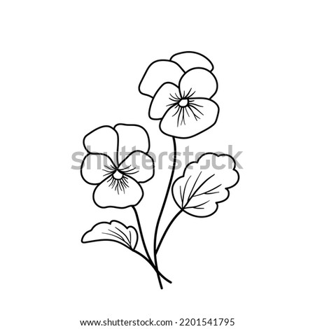 Violet flower. Outline vector plant isolated on white