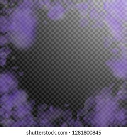 Violet flower petals falling down. Rare romantic flowers vignette. Flying petal on transparent square background. Love, romance concept. Creative wedding invitation.
